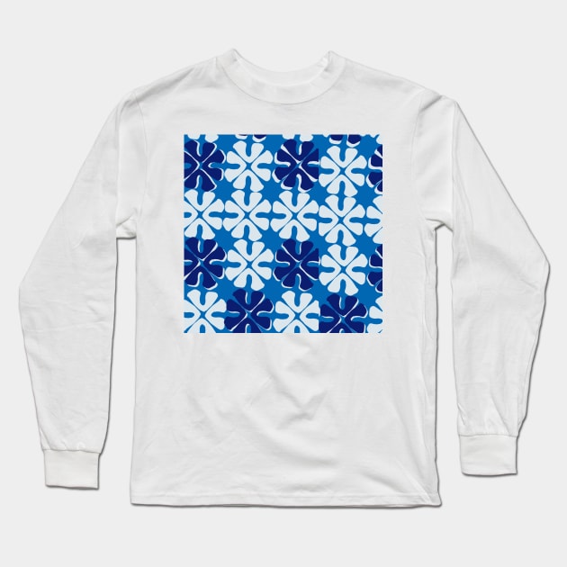 blue and white pattern flowers Long Sleeve T-Shirt by stupidpotato1